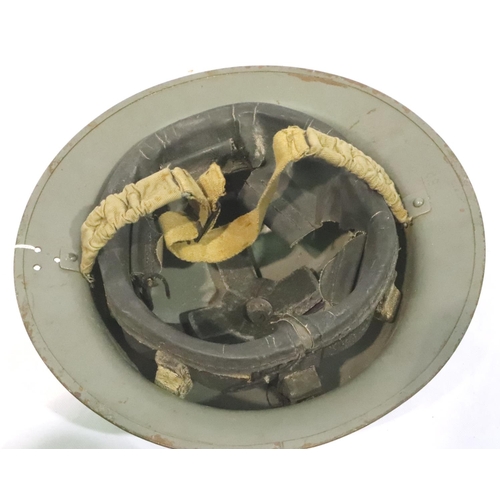 2109 - British or Commonwealth WWII helmet with liner and chinstrap. P&P Group 2 (£18+VAT for the first lot... 