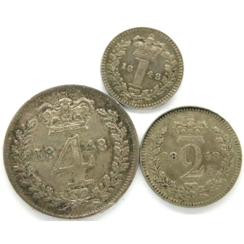 3176 - 1848 Maundy part set (three coins) of Queen Victoria. P&P Group 1 (£14+VAT for the first lot and £1+... 