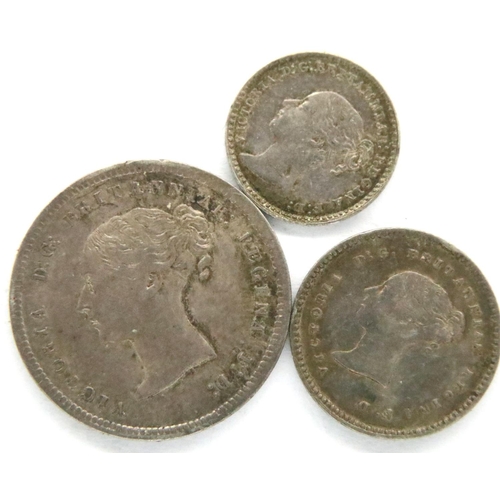 3176 - 1848 Maundy part set (three coins) of Queen Victoria. P&P Group 1 (£14+VAT for the first lot and £1+... 