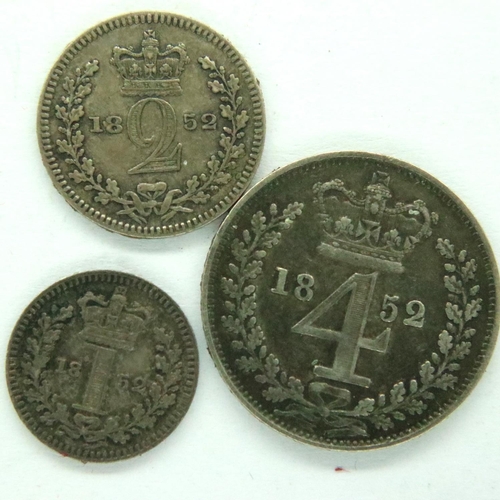 3177 - 1852 Maundy part set (3 coins) of Queen Victoria. P&P Group 1 (£14+VAT for the first lot and £1+VAT ... 