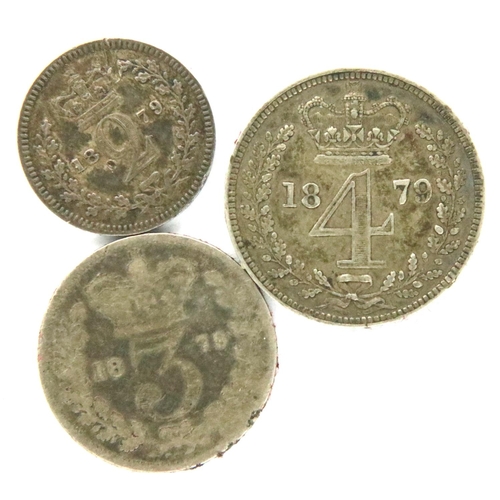 3178 - 1879 Muandy part set (3 coins) of Queen Victoria. P&P Group 1 (£14+VAT for the first lot and £1+VAT ... 