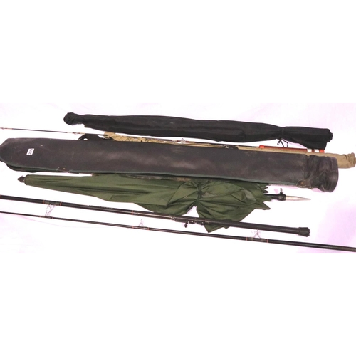 2079 - Mixed coarse fishing rods, bags and an umbrella. Not available for in-house P&P, contact Paul O'Hea ... 