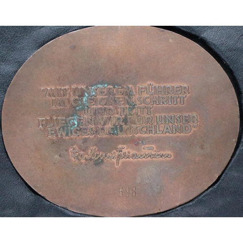 2080 - Copper cased German Third Reich NSFK table medal, 95 x 75 mm, boxed. P&P Group 1 (£14+VAT for the fi... 