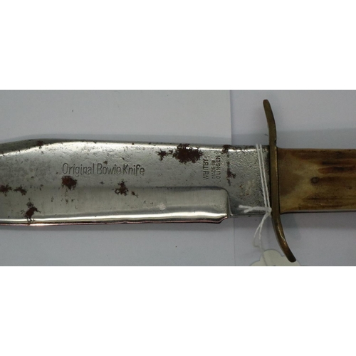 2028 - Whitby Solingen antler handled original Bowie knife, blade L: 20 cm. P&P Group 2 (£18+VAT for the fi... 