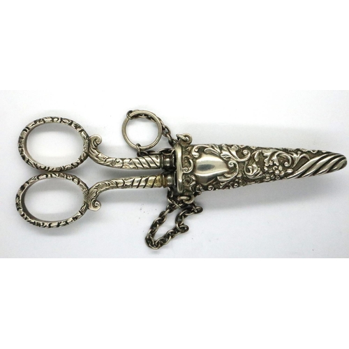 107 - Hallmarked silver scissors and case, London assay, 35g. P&P Group 1 (£14+VAT for the first lot and £... 