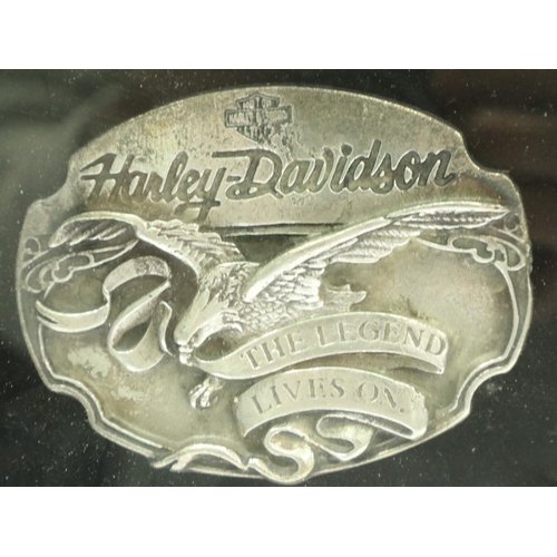 110 - Five white metal Harley Davidson, framed belt buckles. P&P Group 2 (£18+VAT for the first lot and £3... 