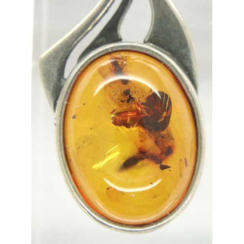 68 - 925 silver and baltic amber necklace and earrings set, boxed. Chain L: 42 cm, earring H: 14 mm. P&P ... 