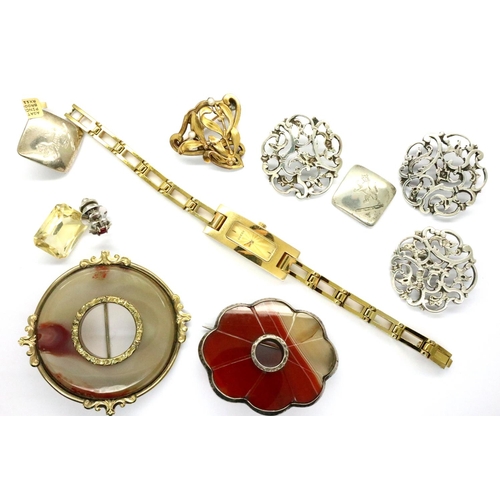 74 - Mixed items to include loose citrine, silver buttons, Art Nouveau brooch etc. P&P Group 1 (£14+VAT f... 