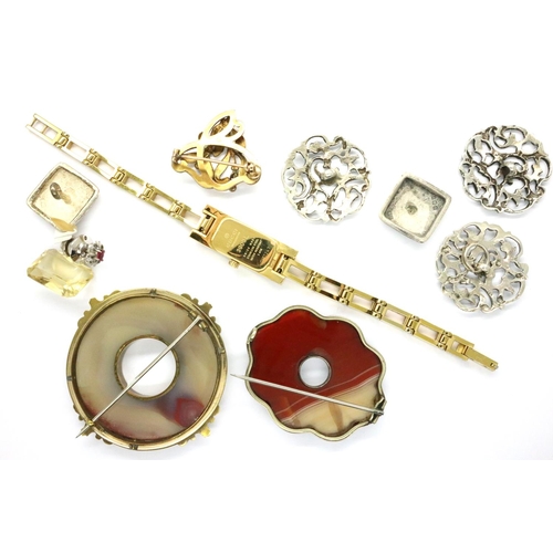 74 - Mixed items to include loose citrine, silver buttons, Art Nouveau brooch etc. P&P Group 1 (£14+VAT f... 