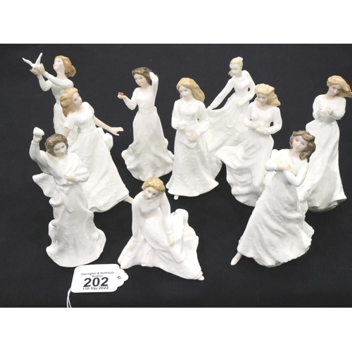 202 - *** WITHDRAWN *** Ten Royal Doulton figurines, each H: 16 cm. P&P Group 3 (£25+VAT for the first lot... 