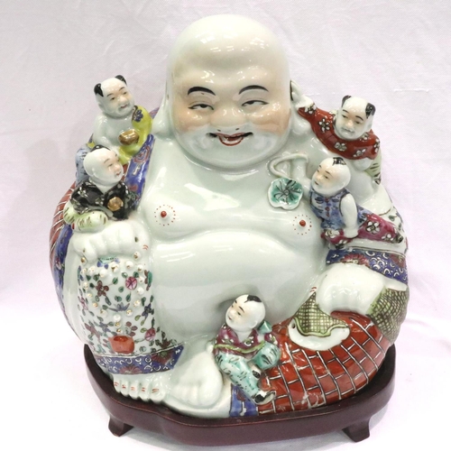 250 - Large Chinese ceramic Buddha, H: 25 cm. No crazing slight paint loss to rear, no chips, cracks or vi... 