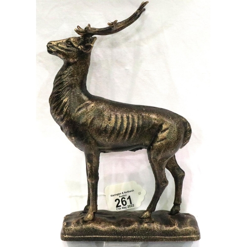 261 - Bronzed cast iron figure of a stag, H: 29 cm. P&P Group 2 (£18+VAT for the first lot and £3+VAT for ... 