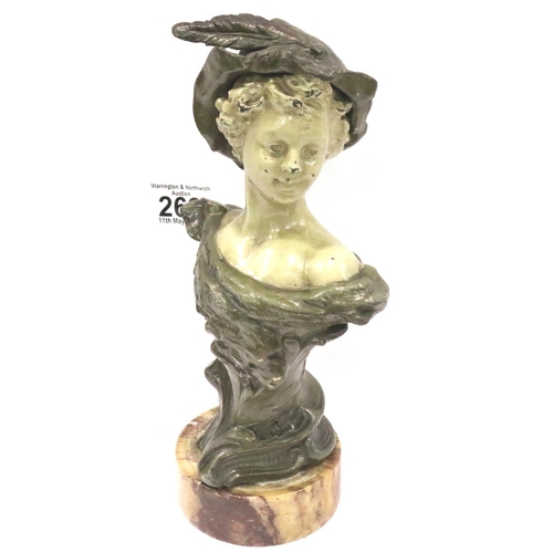 269 - Art Nouveau bust on marble stand, H: 26 cm, including stand. P&P Group 3 (£25+VAT for the first lot ... 