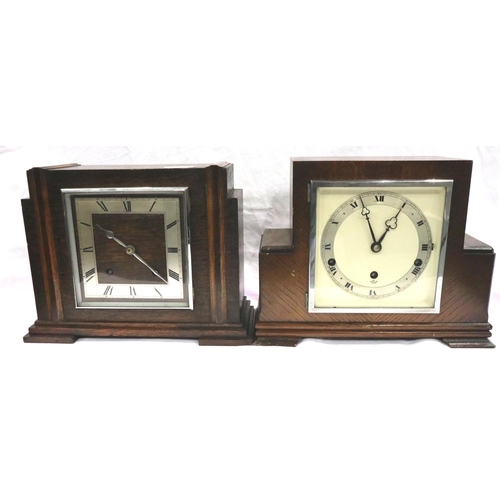 273 - Two oak cased chiming mantel clocks; Elliott and Garrard. Largest H: 23 cm, lacking pendulum. P&P Gr... 