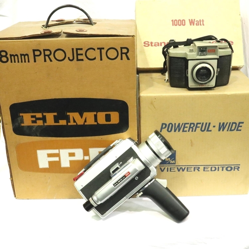 289 - Elmo Super 106 8mm movie camera and projector, cased with manual, with a boxed 1000 watt sun gun and... 