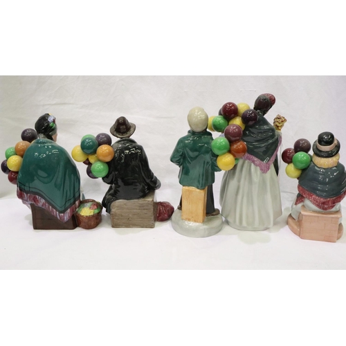 157 - Royal Doulton Balloon Woman, Man, Boy, Girl and Biddy Penny Farthing (5). No cracks, chips or visibl... 