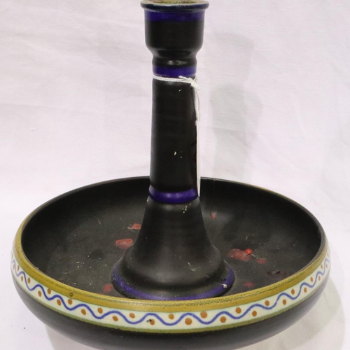 166 - Gouda candlestick with incorporated drip tray, approximate H: 23 cm, chip to top. P&P Group 2 (£18+V... 