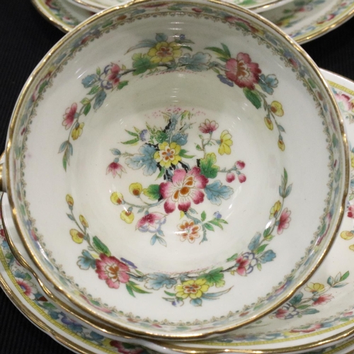 175 - Foley bone china tea service in the Ming Rose pattern comprising six trios, seven sandwich plates, m... 