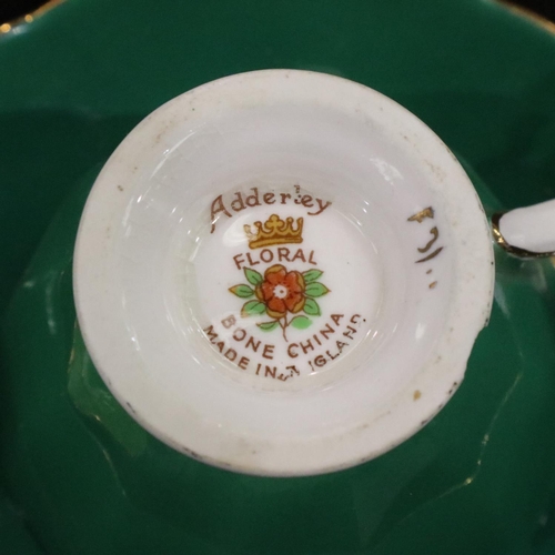 182 - Adderley bone china coffee cups and saucers, different colours in a floral pattern. P&P Group 3 (£25... 