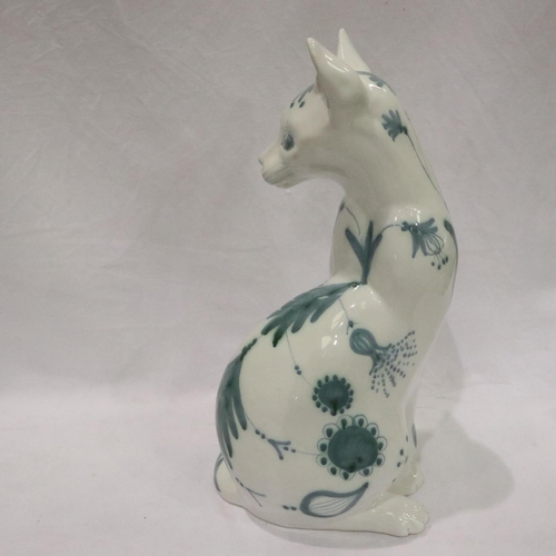 185 - David Sharp blue and white studio cat, H: 33 cm. P&P Group 3 (£25+VAT for the first lot and £5+VAT f... 