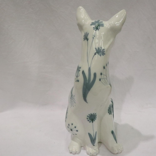 185 - David Sharp blue and white studio cat, H: 33 cm. P&P Group 3 (£25+VAT for the first lot and £5+VAT f... 