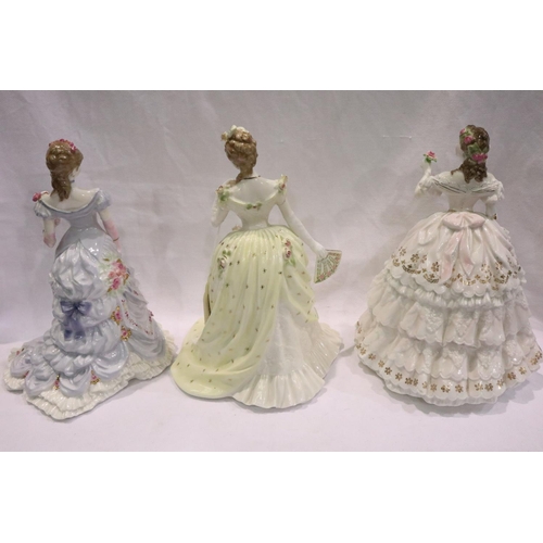 245 - Royal Worcester: three limited edition figures, largest H: 23 cm. All with damages, fan has been rea... 