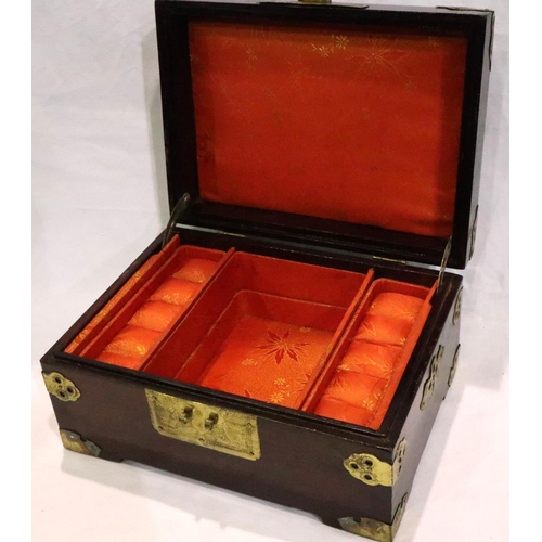 253 - Wooden Oriental box with ceramic plaque, L: 22 cm. P&P Group 3 (£25+VAT for the first lot and £5+VAT... 