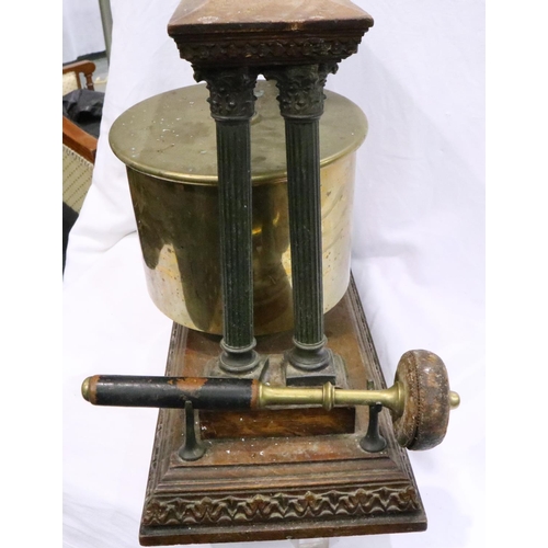 267 - 19th Century oak framed portico dinner gong with large brass bell and hammer, H: 30 cm. P&P Group 3 ... 