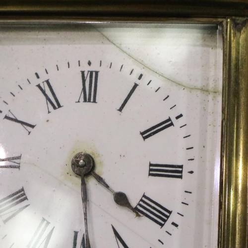 272 - French brass carriage clock, H: 11 cm, working at lotting, crack to enamel face. P&P Group 1 (£14+VA... 