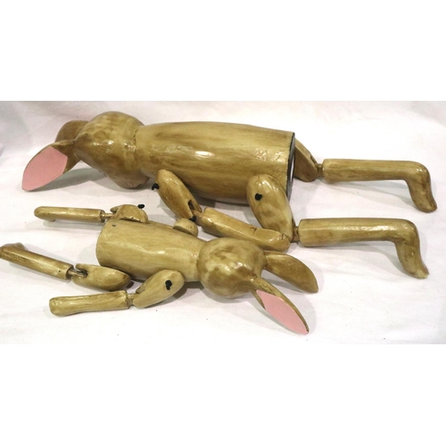 280 - Two wooden seated shelf rabbits, largest H: 32 cm. P&P Group 3 (£25+VAT for the first lot and £5+VAT... 