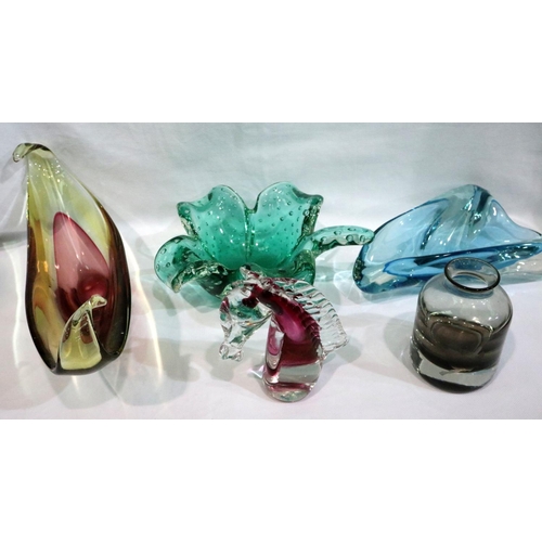 286 - Selection of mid 20th century coloured glass including Murano. Postage for this lot only is £40.00+V... 