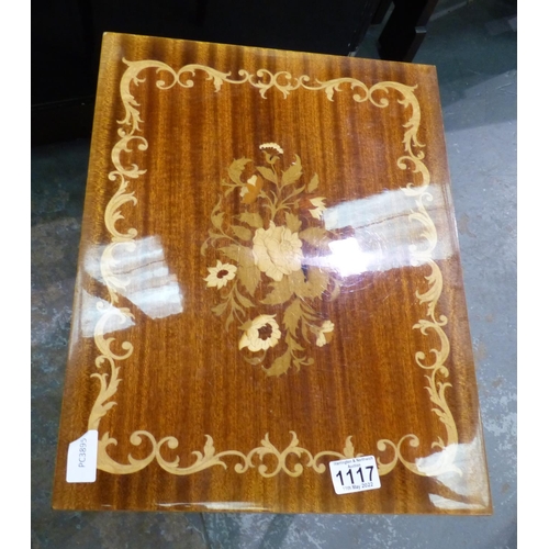 1117 - Sorrento musical inlaid sewing box playing O Sole Mio. Not available for in-house P&P, contact Paul ... 