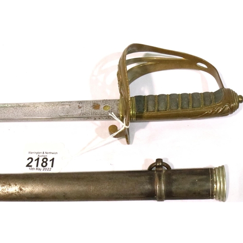 2181 - British Army infantry officers sword with Victorian cipher by Horton & Co, no 99448. No cracks/pitti... 