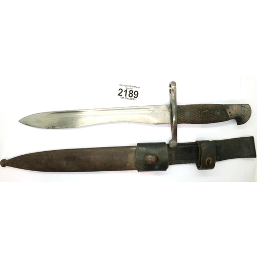 2189 - Austrian Oewg bayonet with scabbard and frog, blade over sharpened. P&P Group 2 (£18+VAT for the fir... 