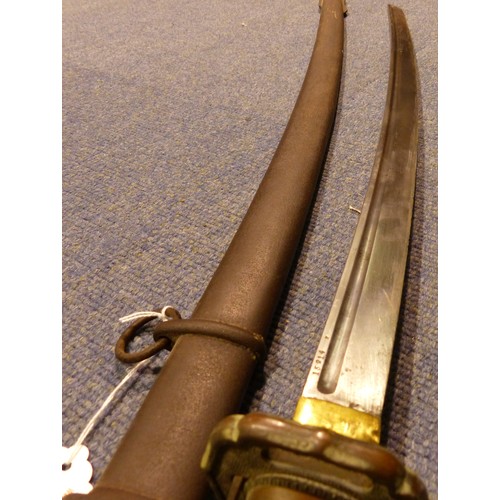 2183 - Japanese WWII NCO sword with metal scabbard, with relief cast grip and steel blade. Two very small d... 