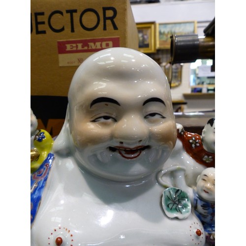 250 - Large Chinese ceramic Buddha, H: 25 cm. No crazing slight paint loss to rear, no chips, cracks or vi... 