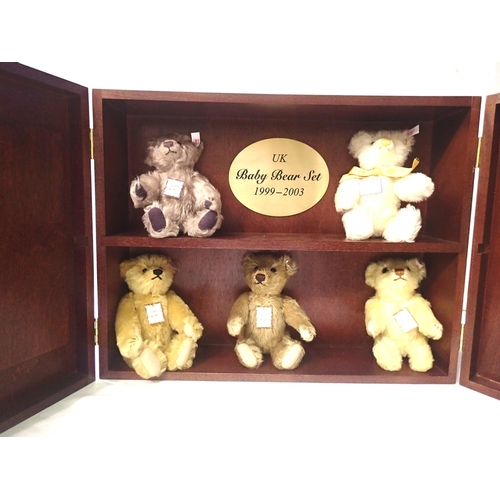 2122 - Steiff Bears, set of five UK Baby Bears: 1999 Lilac, 2000 Champagne, 2001 Brass, 2002 replica 1908, ... 