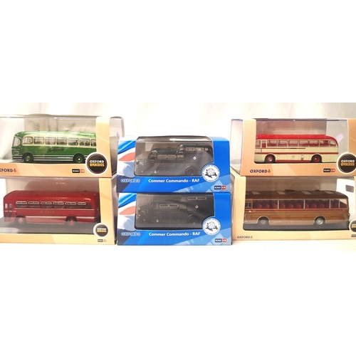 2070 - Six 1/72 scale Oxford diecast buses and coaches, including two RAF Commer Commando buses for Yorkshi... 