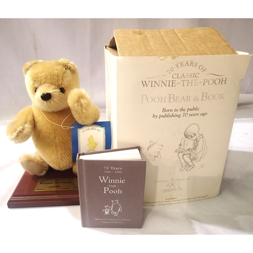 2101 - Gabrielle Bears: Winnie The Pooh 70 Year Anniversary Edition, wooden base with brass plaque and book... 