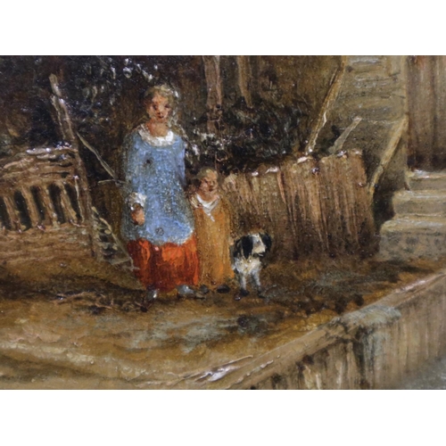 3021 - 19th century unattributed oil on board, Watermill with figures, unsigned, 34 x 29 cm. Not available ... 