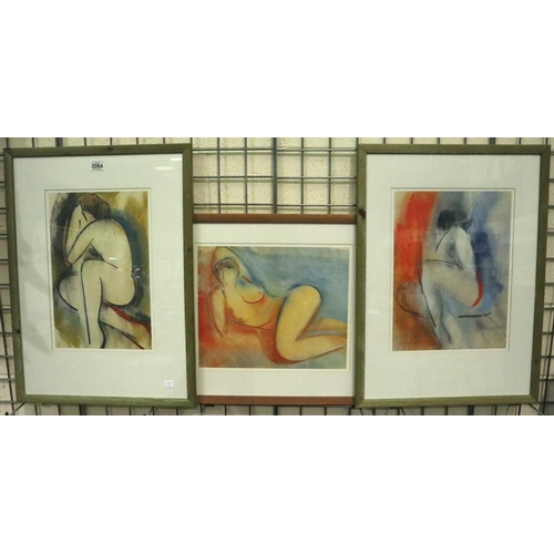 3064 - Mary Stork (1938-2007): three colour prints, nude studies, largest 30 x 40 cm. Not available for in-... 