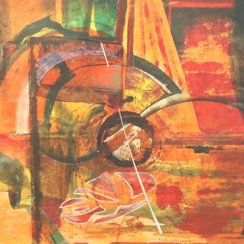 3065 - Peter Murray (contemporary): mixed media, abstract in orange, 22 x 22 cm. Not available for in-house... 