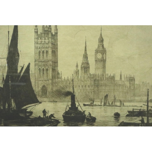 3069 - Ernest Llewellyn Hampshire 1882-1944; etching, Houses of Parliament signed in pencil, H: 24 x 17 cm.... 