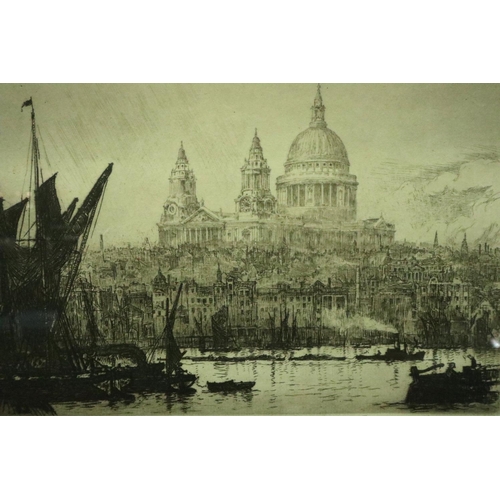 3070 - Ernest Llewellyn Hampshire 1882-1944; etching, St Pauls Cathedral from the river signed in pencil, H... 