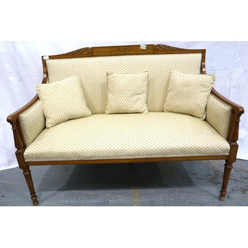 3113 - An Edwardian inlaid satinwood salon settee, later upholstered and restored, 122 x 55 x 95 cm H. Not ... 