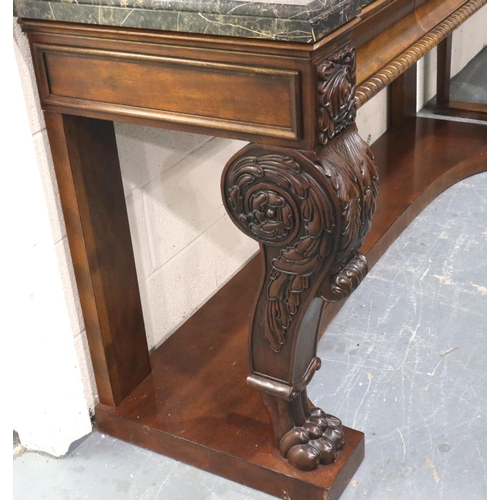 3114 - Henredon: a substantial modern American Empire style console table having heavily carved supports, s... 