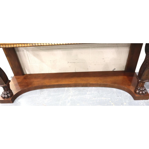 3114 - Henredon: a substantial modern American Empire style console table having heavily carved supports, s... 