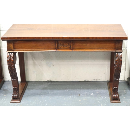 3115 - A 19th century walnut two drawer console with carved supports, 130 x 60 x 75 cm H. Not available for... 