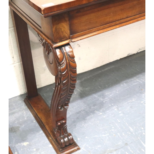 3115 - A 19th century walnut two drawer console with carved supports, 130 x 60 x 75 cm H. Not available for... 