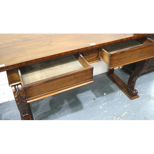 3115 - A 19th century walnut two drawer console with carved supports, 130 x 60 x 75 cm H. Not available for... 